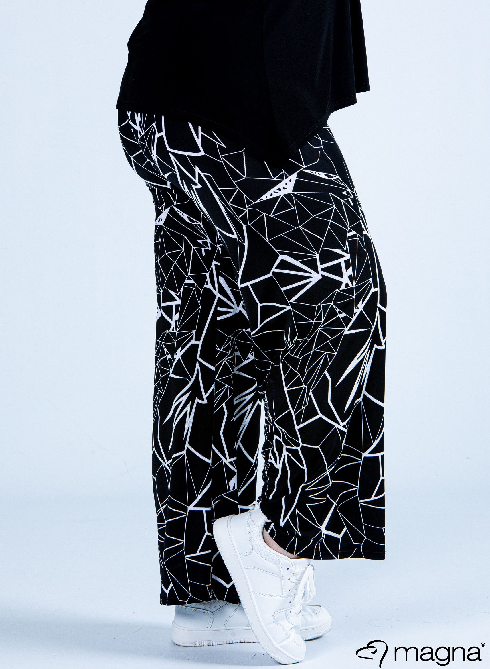 Magna Wide Leg Elastic Trouser Marble Print