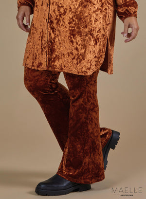 ME-TR-1006 Fluweel flared broek roestbruin